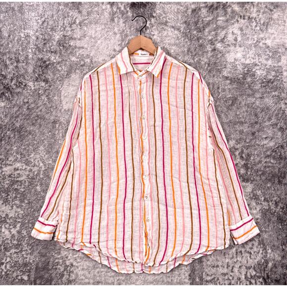 Vitamin A Top Small Womens Playa Linen Button Boyfriend Shirt Coverup Striped - Picture 1 of 8